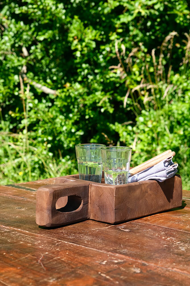 Square Holzschale mit Henkel