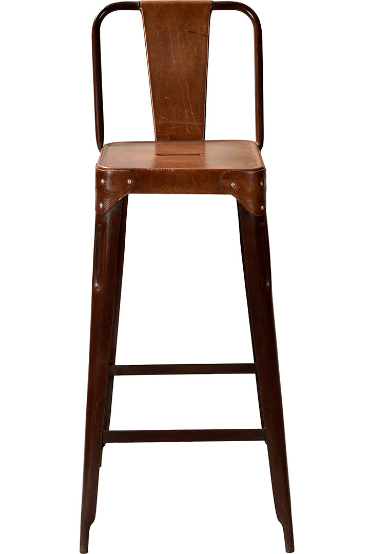 Copenhagen Barhocker aus Eisen mit Ledersitz