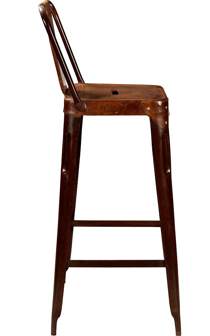 Copenhagen Barhocker aus Eisen mit Ledersitz