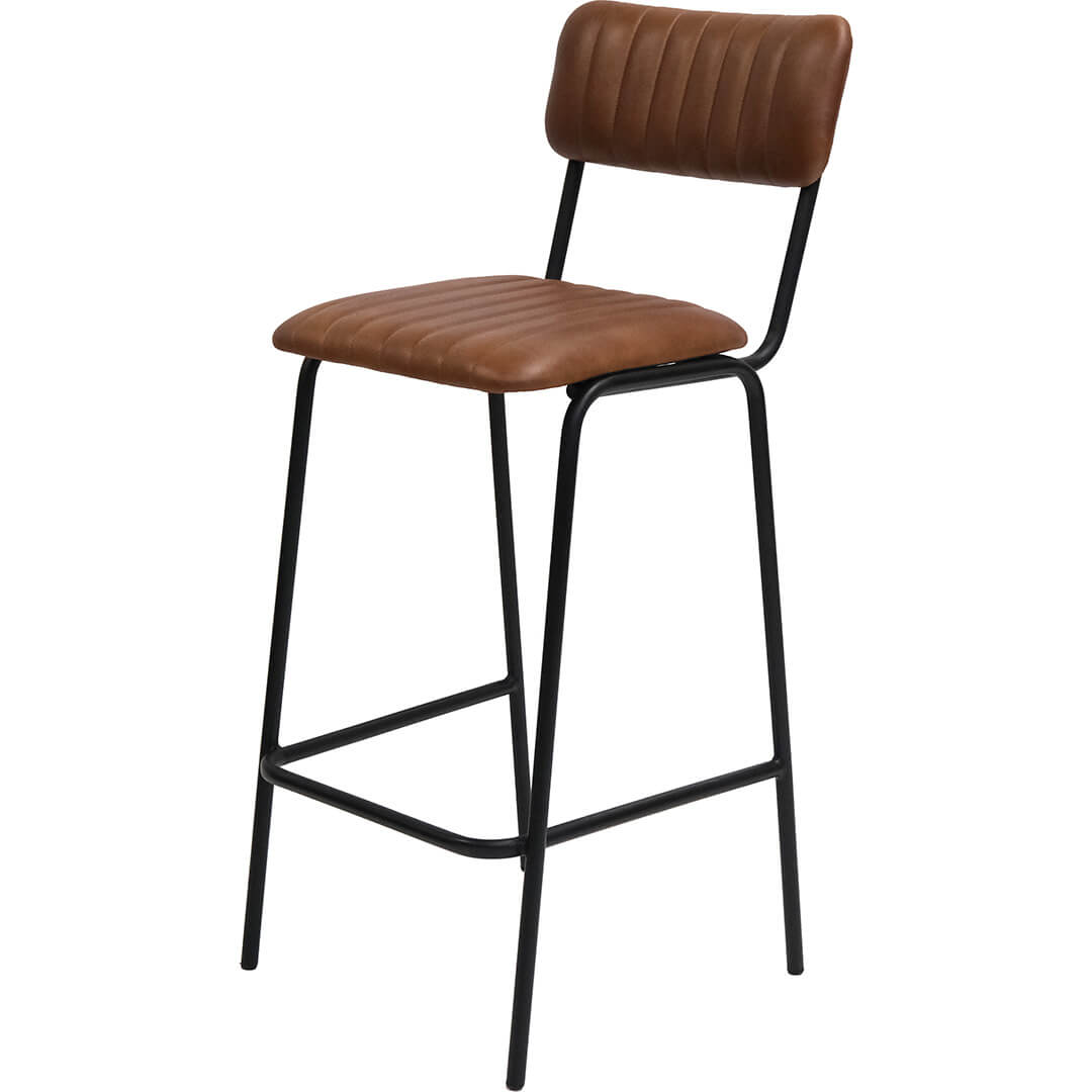 Diner Barhocker mit gestepptem Leder - Braun/Schwarz