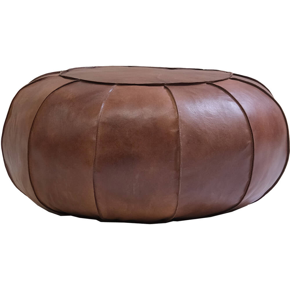 Alfredo runder Lederpouf - Antikbraun