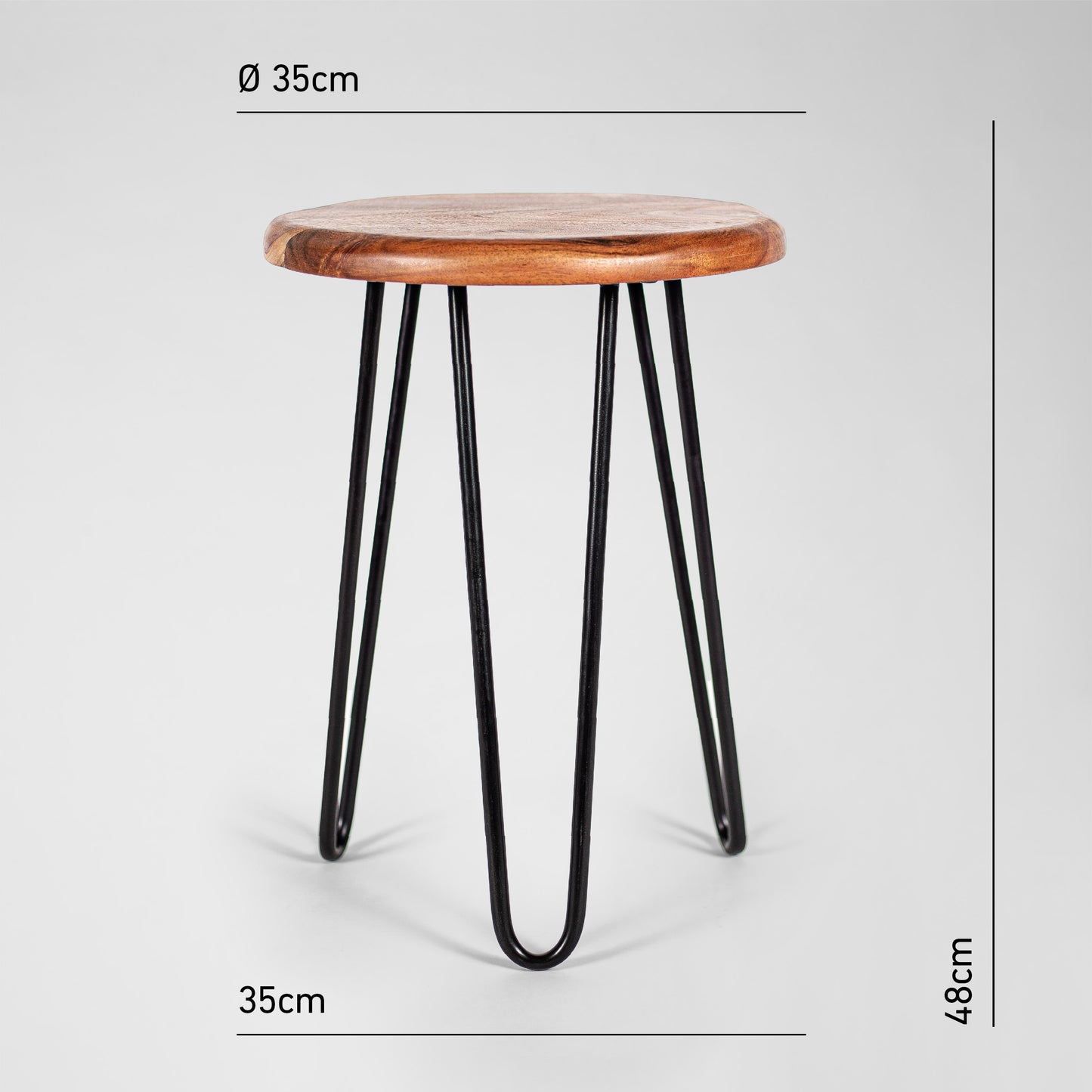 HairPin 103 – Industrie-Design Hocker aus Metall mit Holzsitz in schwarz oder kupfer