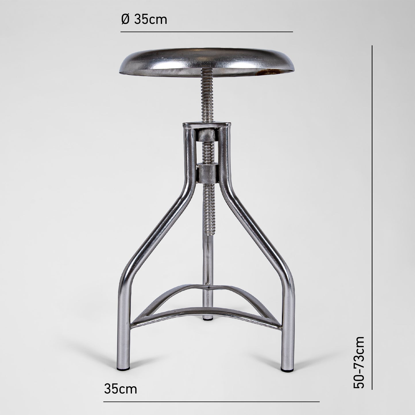 Iron Clinic – silberner Handmade Retro Industrie-Design Dreh-Hocker aus Metall in silber