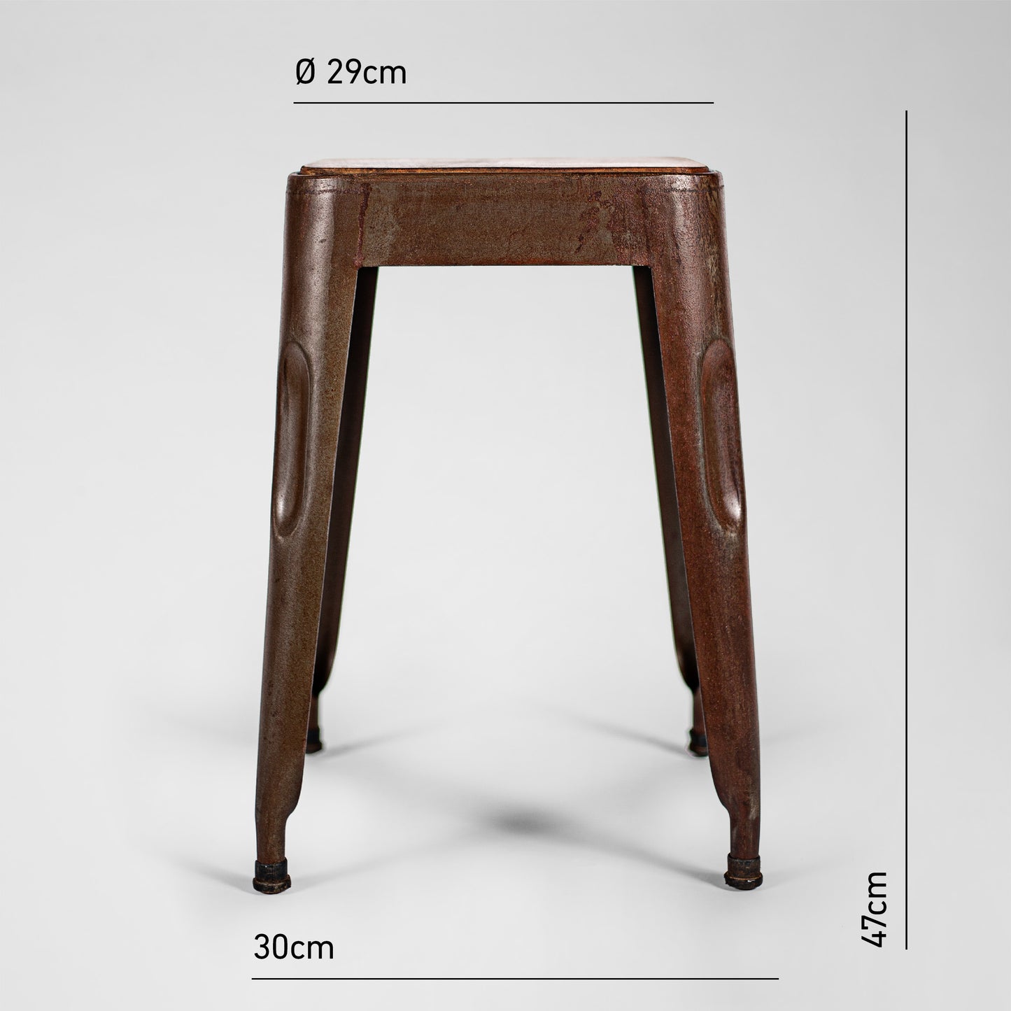 Rusty Ray – Handmade Industrie-Design Hocker aus Metall mit Holzsitz in vintage rusty braun