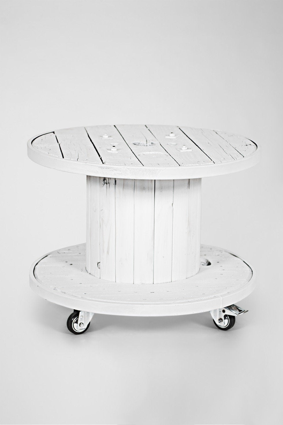 Kabeltrommel 710 – runder Vintage Upcycled Loft Couchtisch auf Rollen