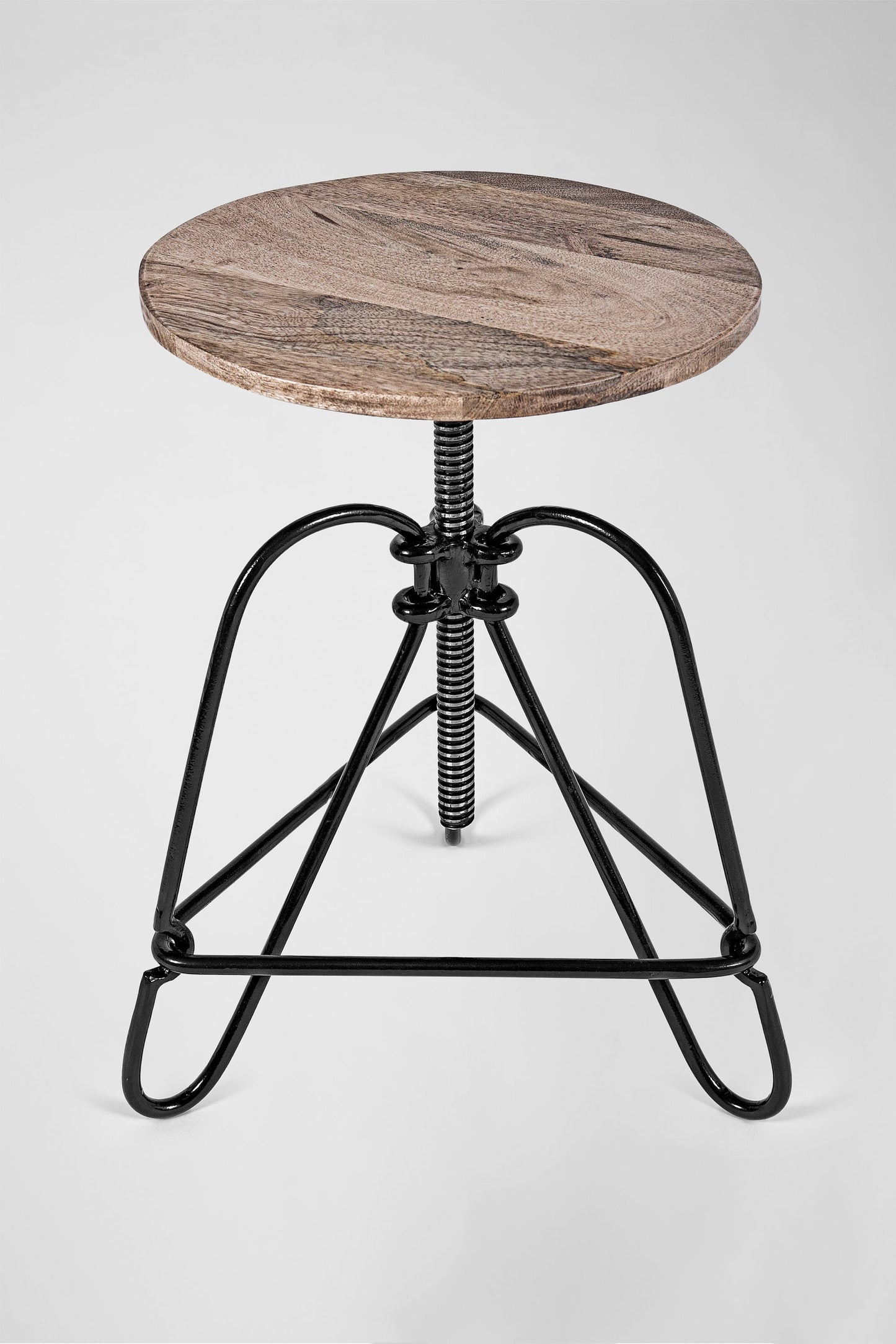 HairPin 101 – Retro Industrie Design Drehstuhl Hocker aus Metall mit Holzsitz