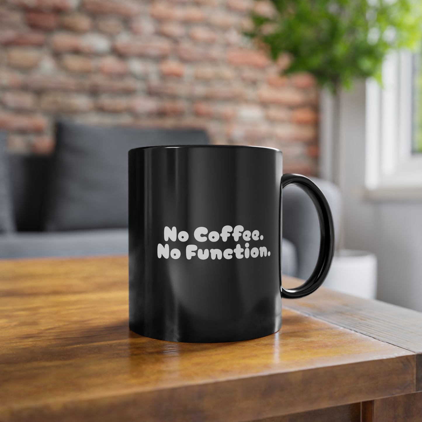 Schwarzer Kaffee-Becher mit Spruch „No Coffee. No Function.“ | Lustige Tasse für Kaffeeliebhaber by Señor Grafico