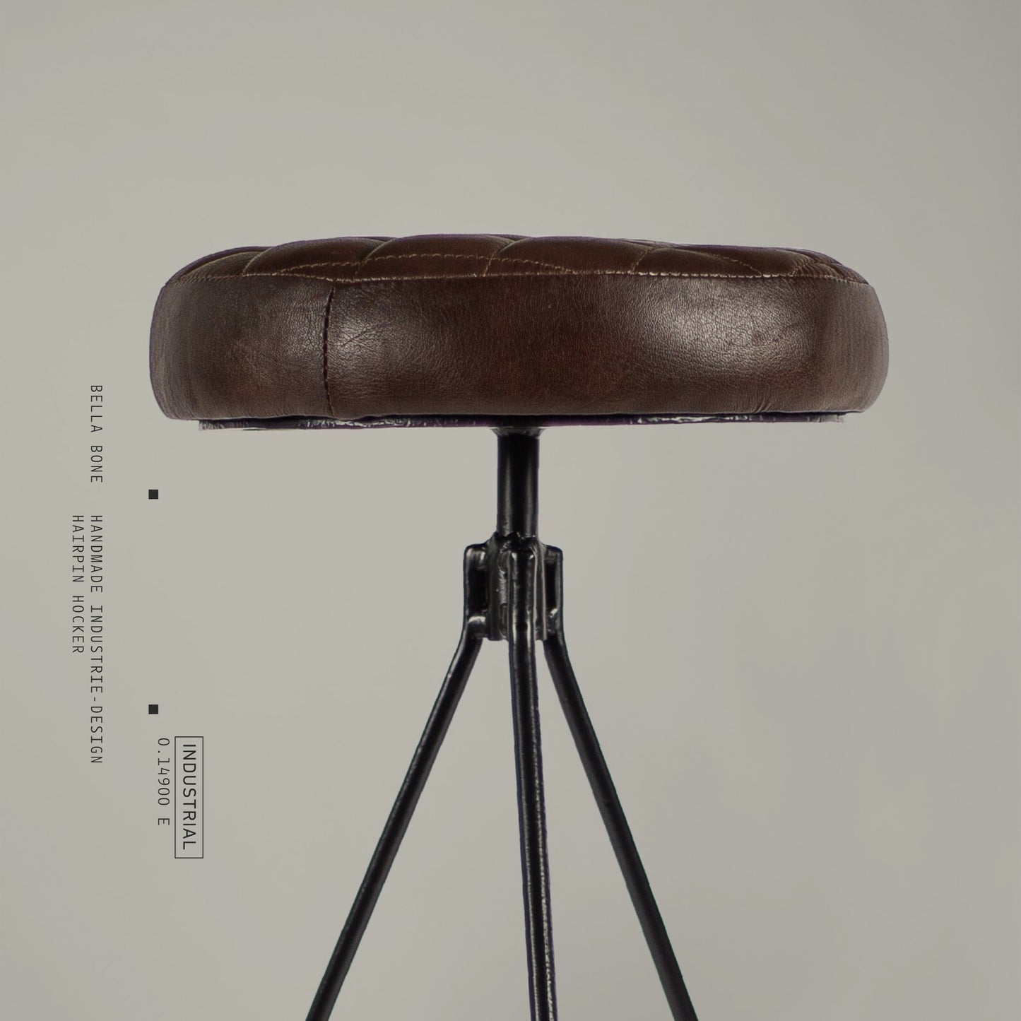 Bella Bone – Handmade industrial design stool made of metal with upholstered seat