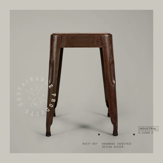 Rusty Ray – Handmade industrial design stool made of metal with wooden seat in vintage rusty brown