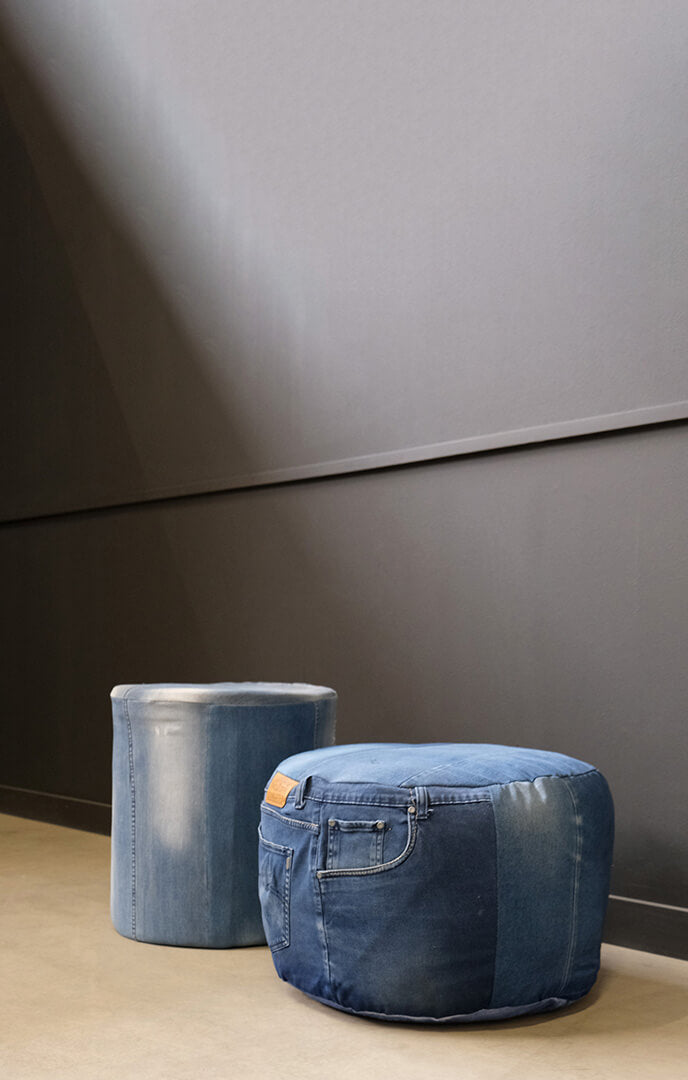 Denim-Pouf - niedrig