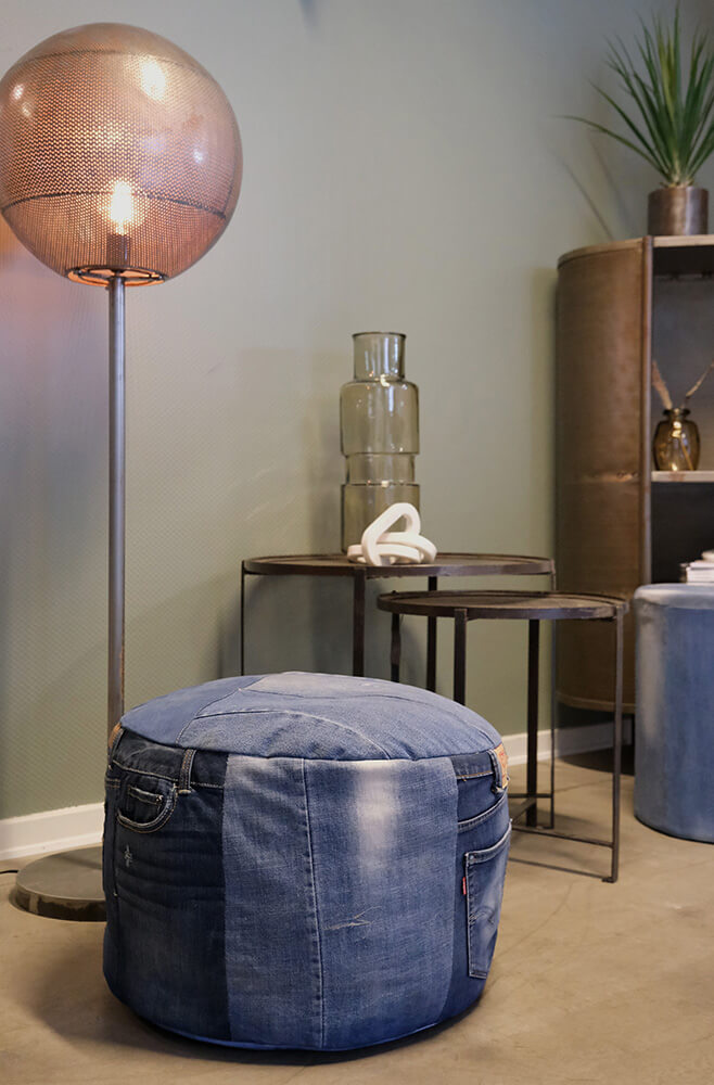 Denim-Pouf - niedrig