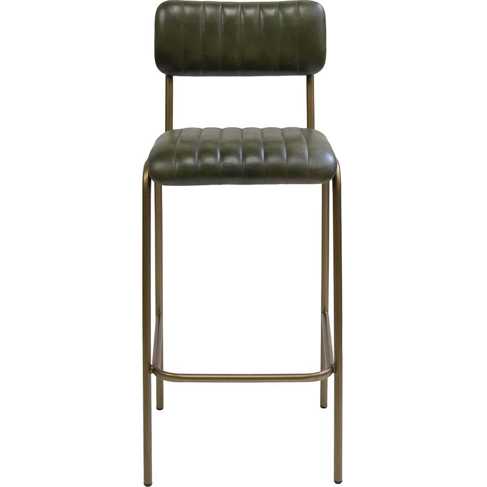 Diner Barhocker mit gestepptem Leder - Grün/Messing