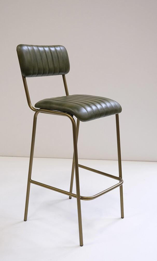 Diner Barhocker mit gestepptem Leder - Grün/Messing
