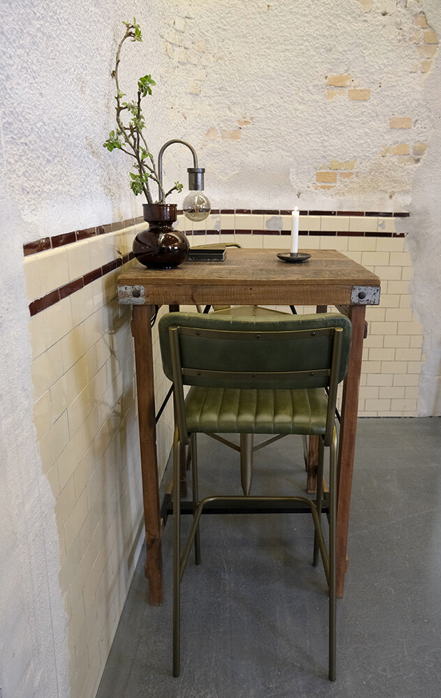 Diner Barhocker mit gestepptem Leder - Grün/Messing