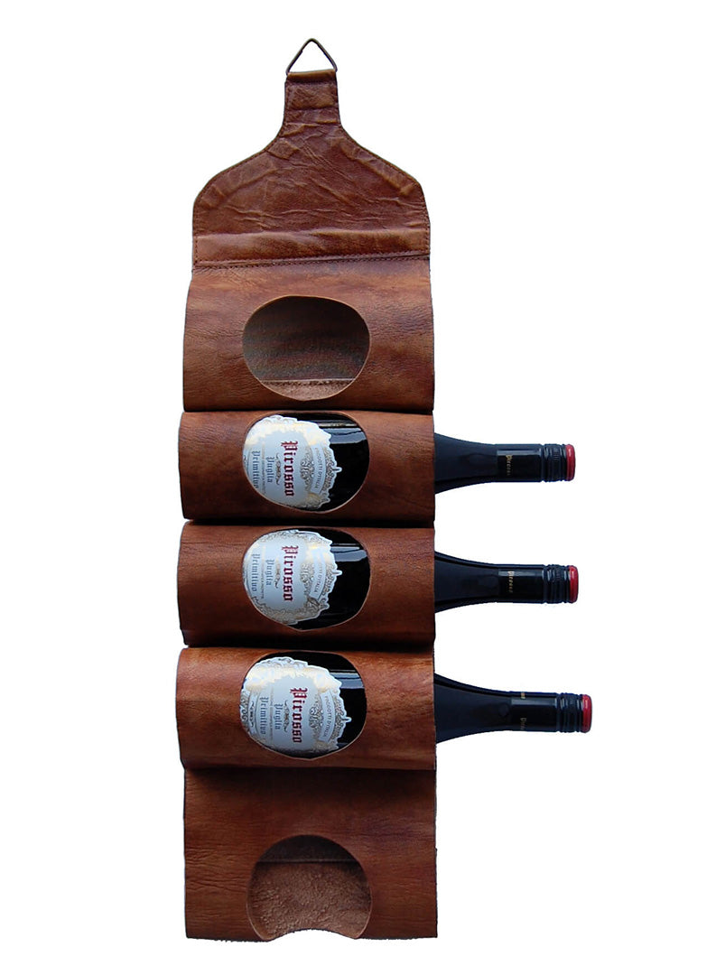 Piro wine rack or newspaper holder made of leather