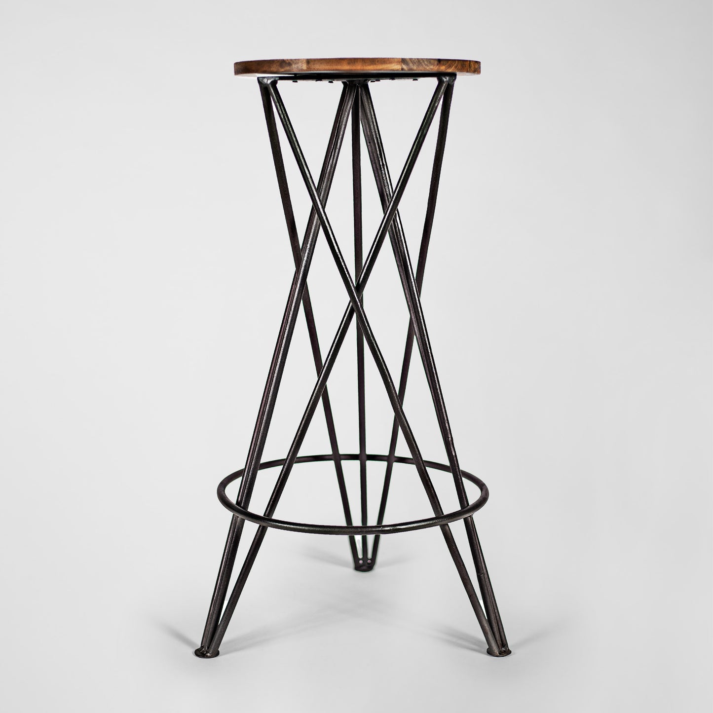 Graceful Grace – Handmade industrial design stool made of metal with wooden seat in black