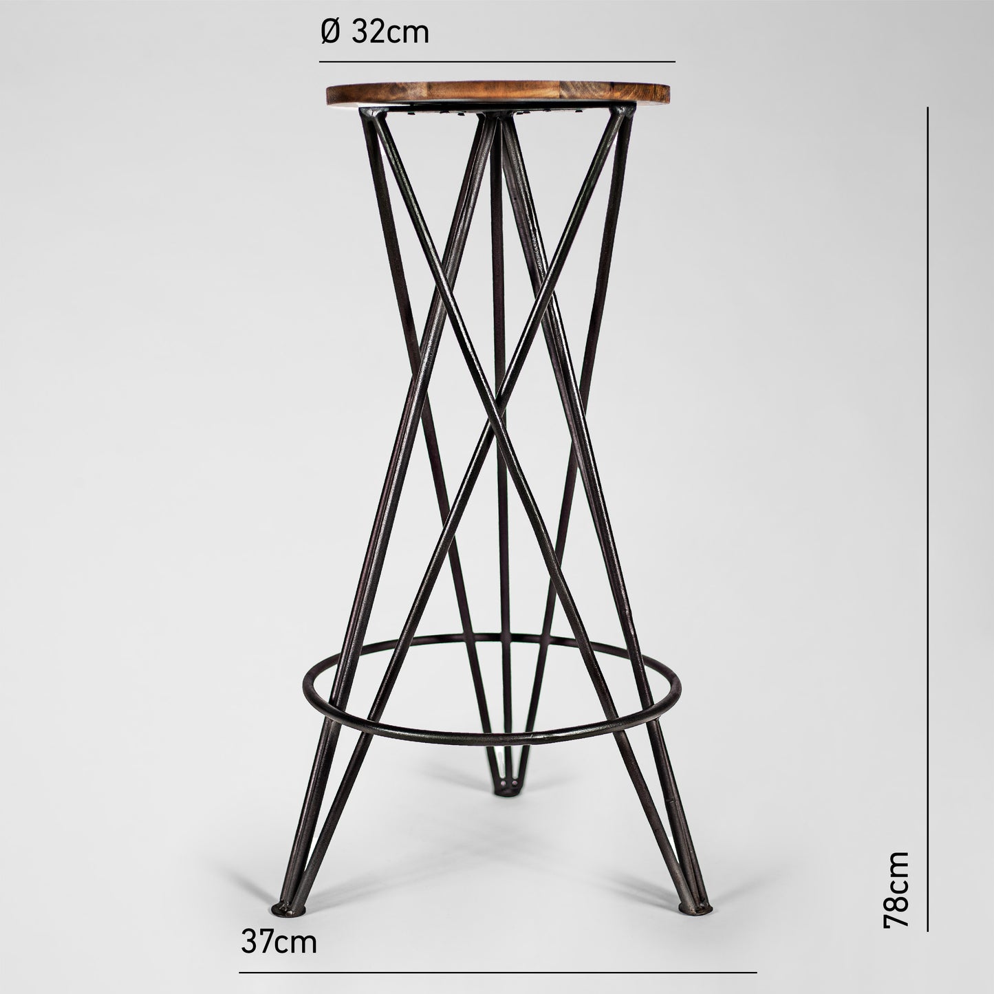 Graceful Grace – Handmade industrial design stool made of metal with wooden seat in black