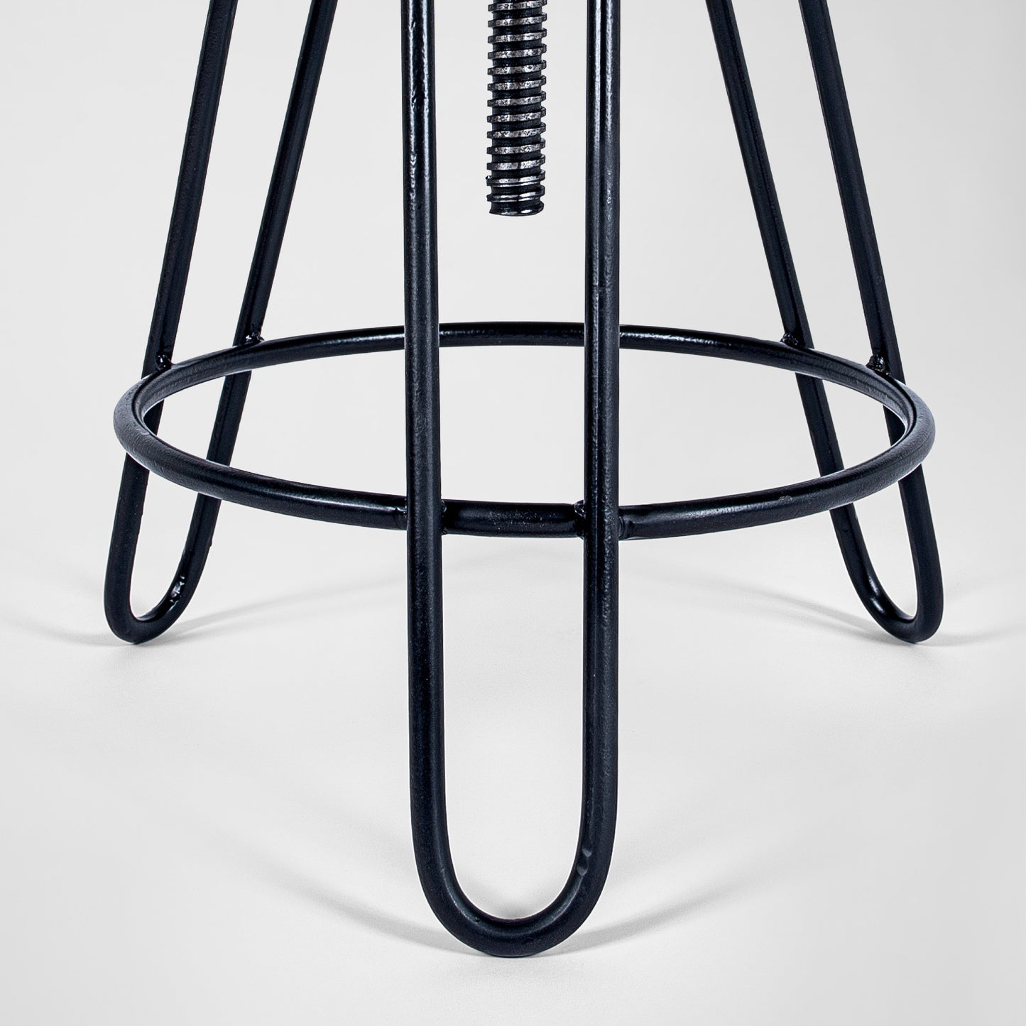 HairPin 102 – Handmade industrial design swivel stool made of metal with wooden seat in black and copper