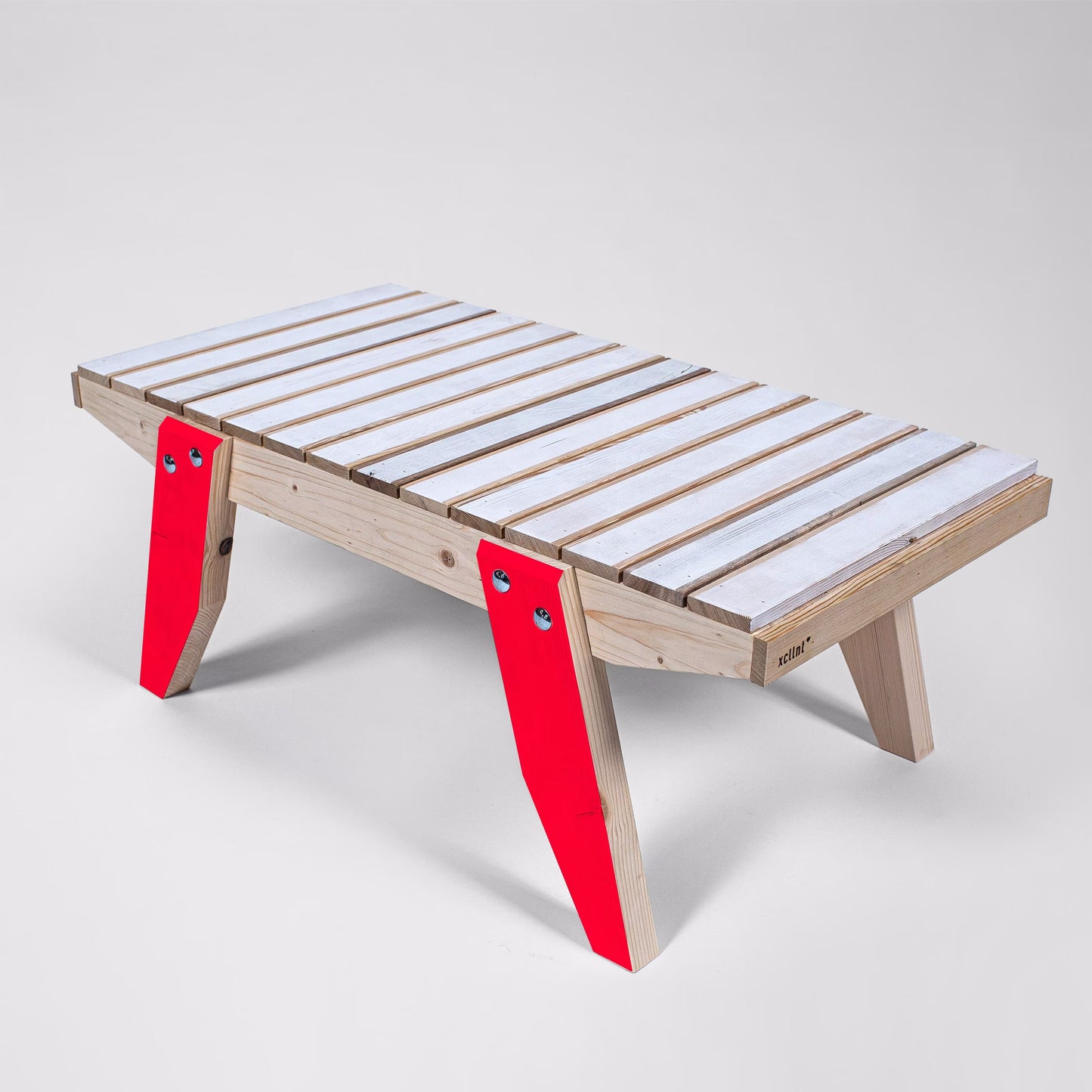 Maantis - Upcycling side table made of wood in the colors natural, white and neon red