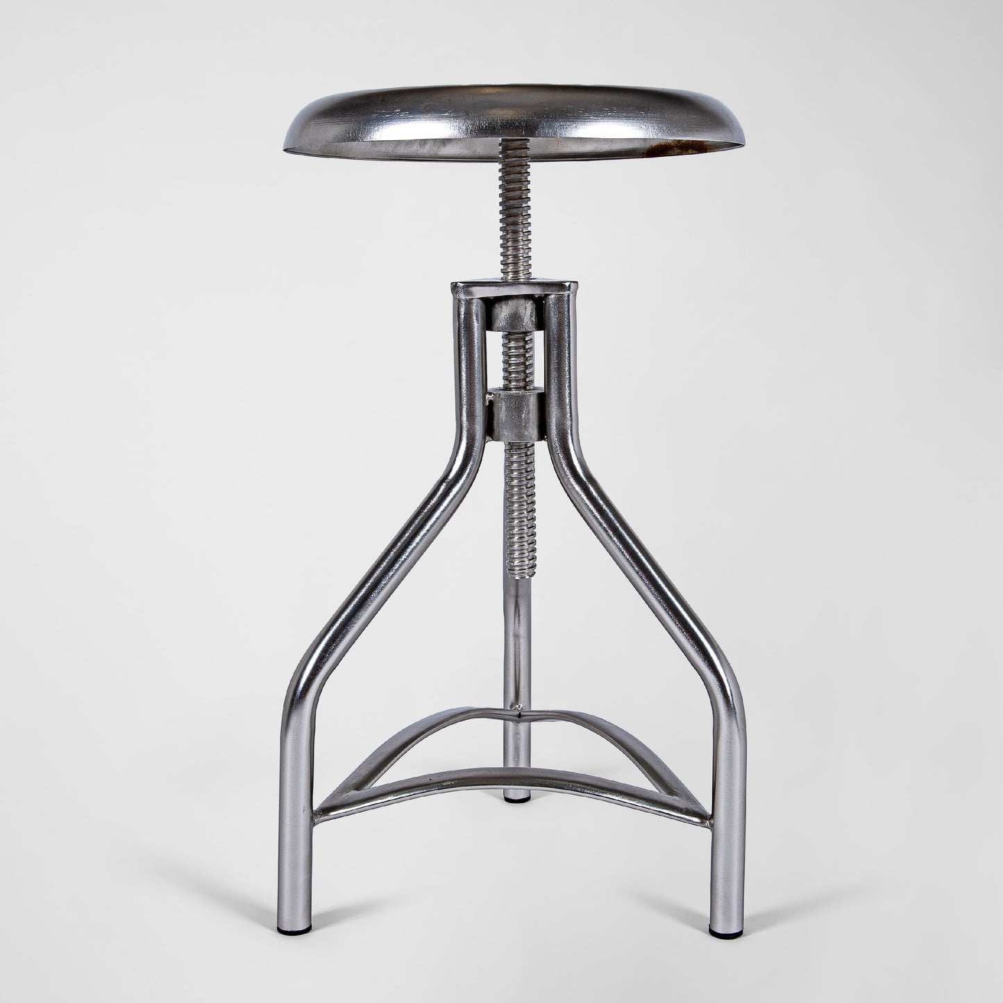 Iron Clinic – silver handmade retro industrial design swivel stool made of metal in silver