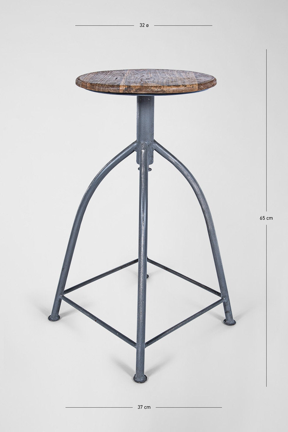 Mrs. Greyhound - Retro Vintage Industrial Design Metal Stool with Wooden Seat