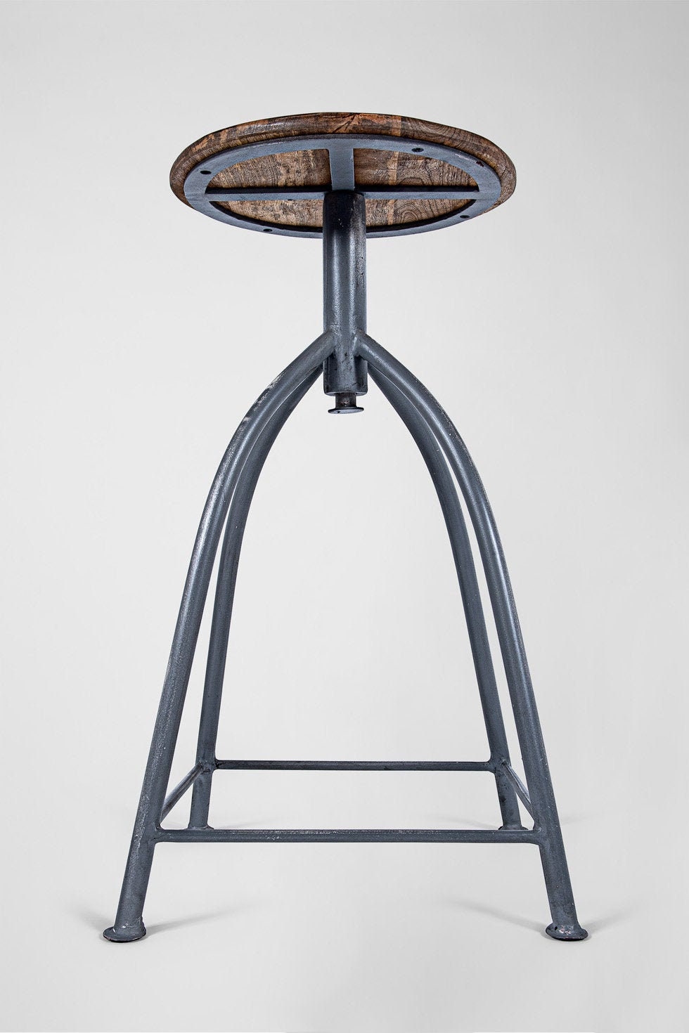 Mrs. Greyhound - Retro Vintage Industrial Design Metal Stool with Wooden Seat